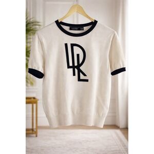 Lauren Ralph Lauren LRL Front Logo Cream Black‎ Knit Sweater Timeless Size XL